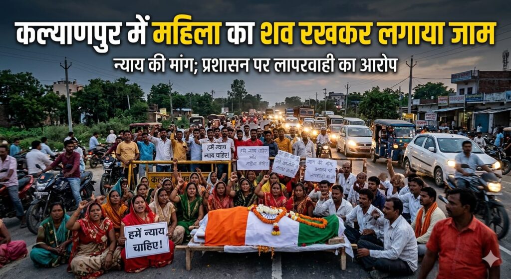 कल्याणपुर में महिला का शव रखकर लगाया जाम