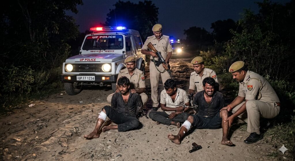 कानपुर देहात: पुलिस मुठभेड़ में चार लुटेरे गिरफ्तार, दो के पैर में लगी गोली